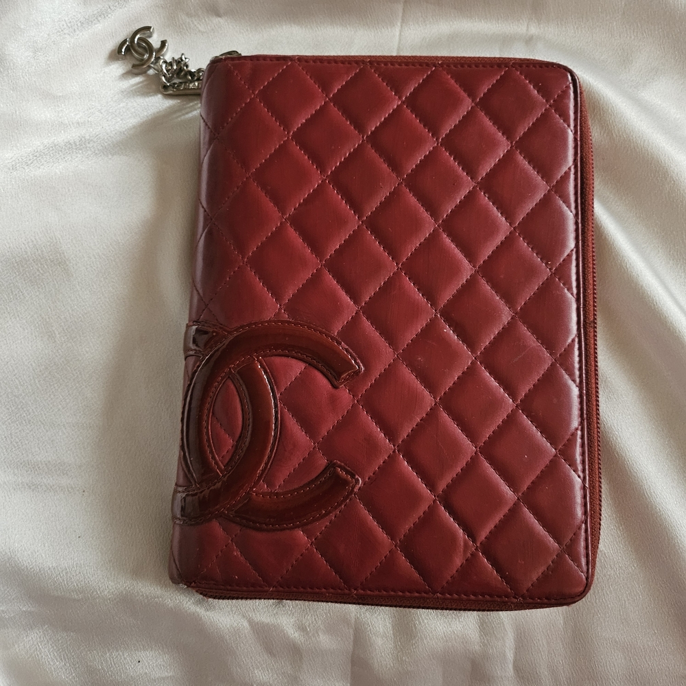 Authentic Chanel Rare Dark Red Cambon Large Zip Notebook Agenda